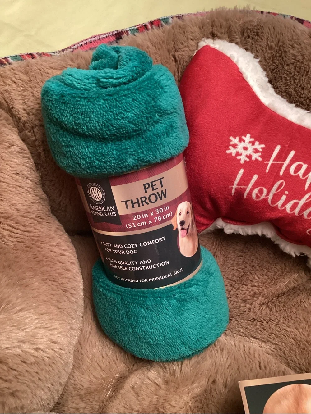 American Kennel Club Pet 3 Piece Christmas Holiday Plaid Bed Gift Set NWT